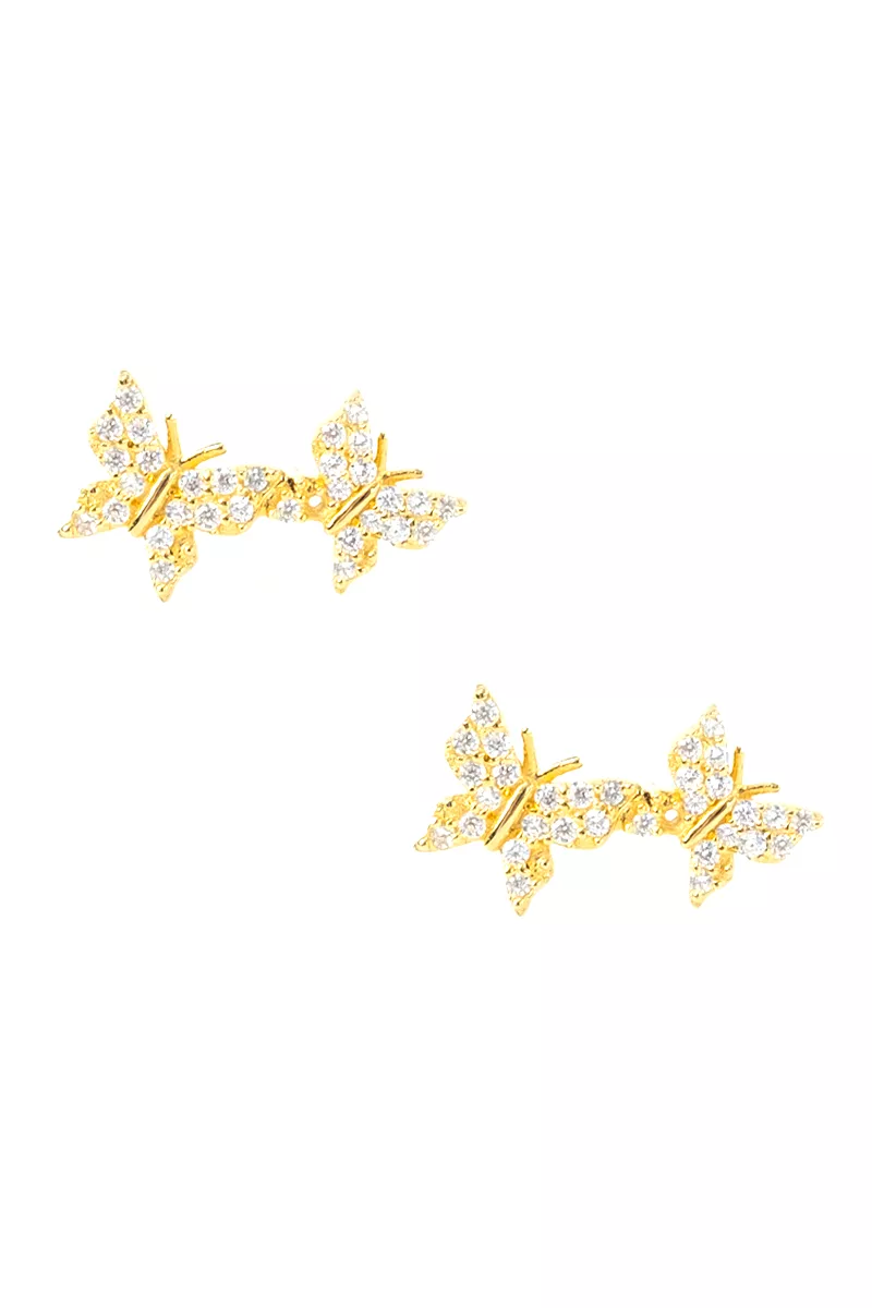 925 Gold Filled CZ Crystal Pavé Butterfly Earrings