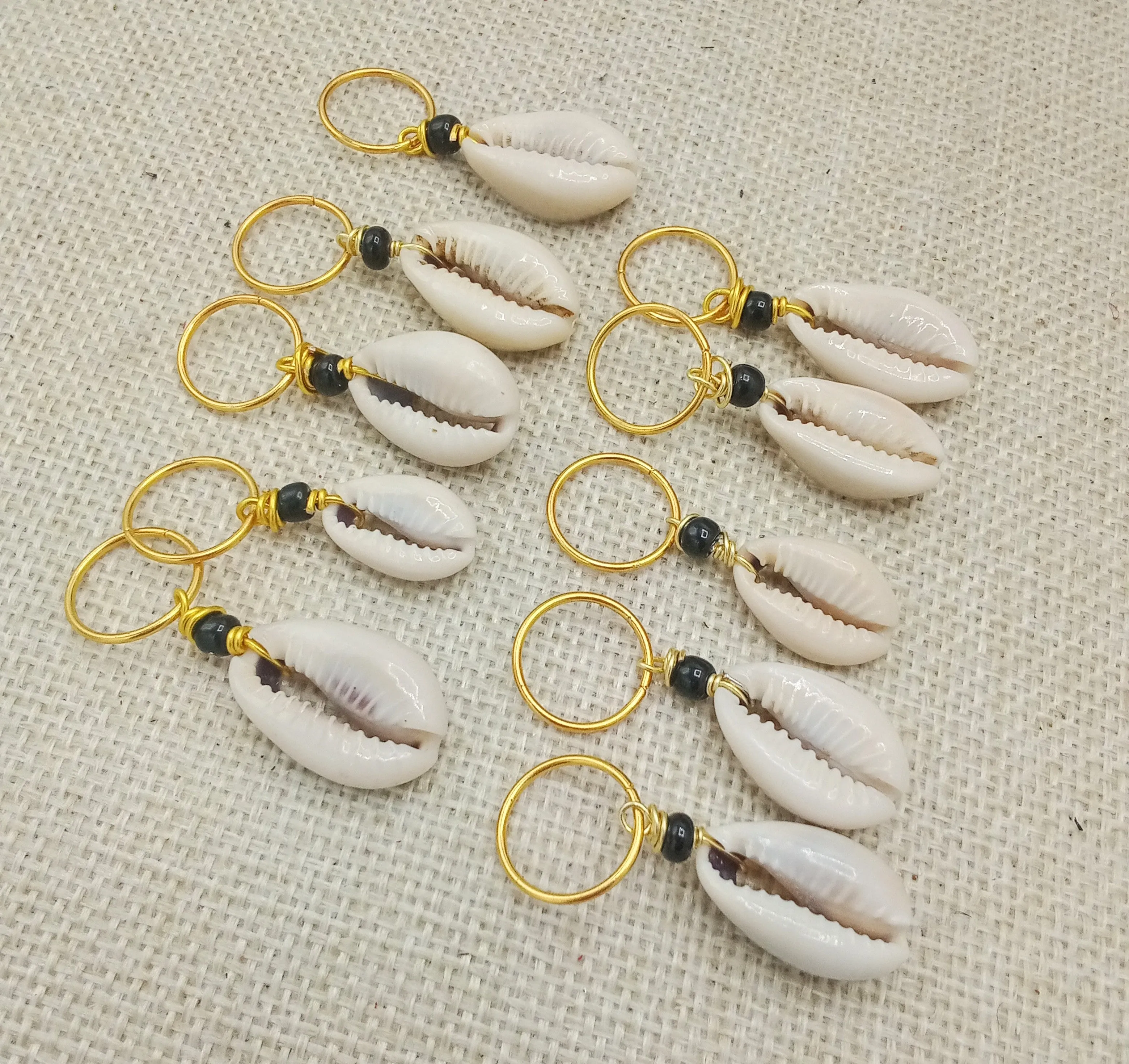 African Cowrie Hair Jewelry Accessories Gold Black Locs Dreads Braids Twist Handmade