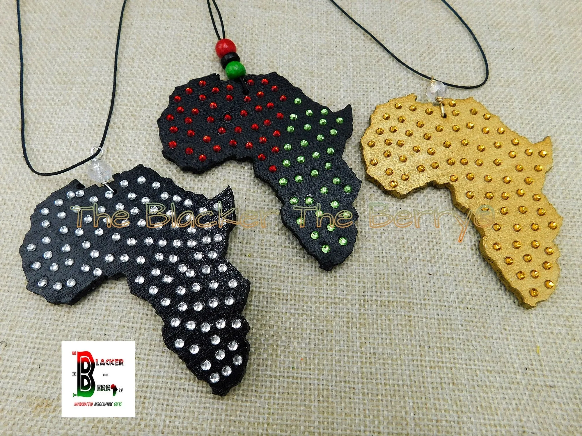 African Wooden Car Charm Handmade Accessories Black RBG  Bling Gift Ideas Black Owned