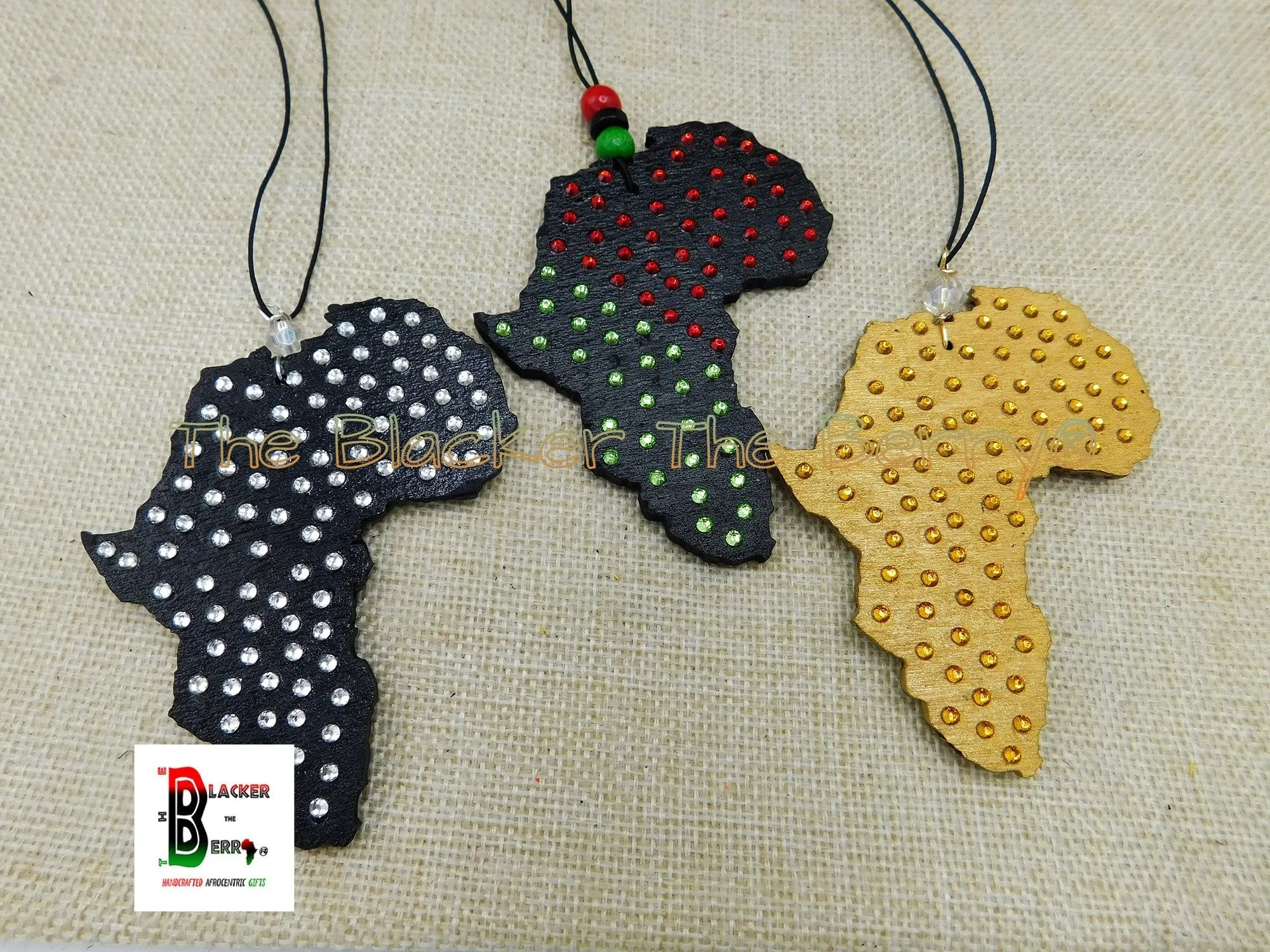 African Wooden Car Charm Handmade Accessories Black RBG  Bling Gift Ideas Black Owned