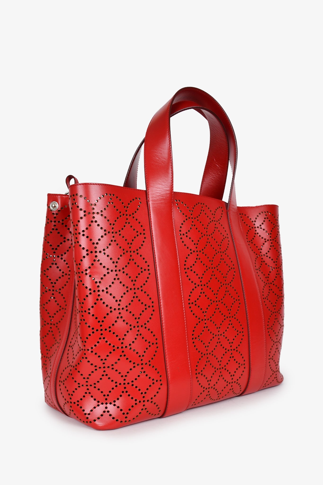 Alaia Paris Red Perforated Leather Top Handle Tote