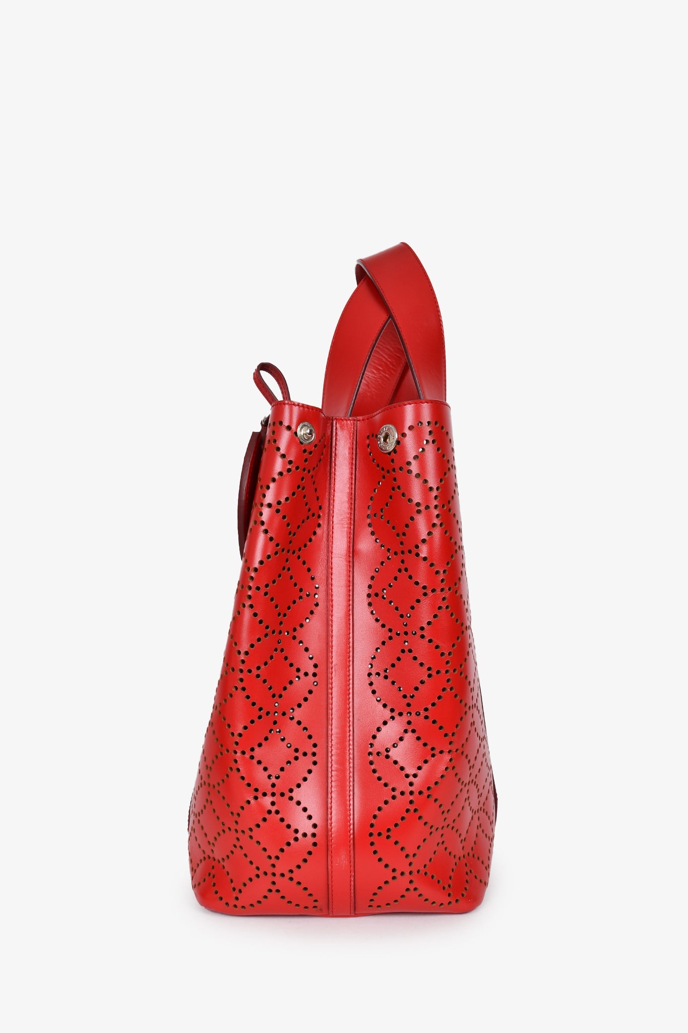 Alaia Paris Red Perforated Leather Top Handle Tote