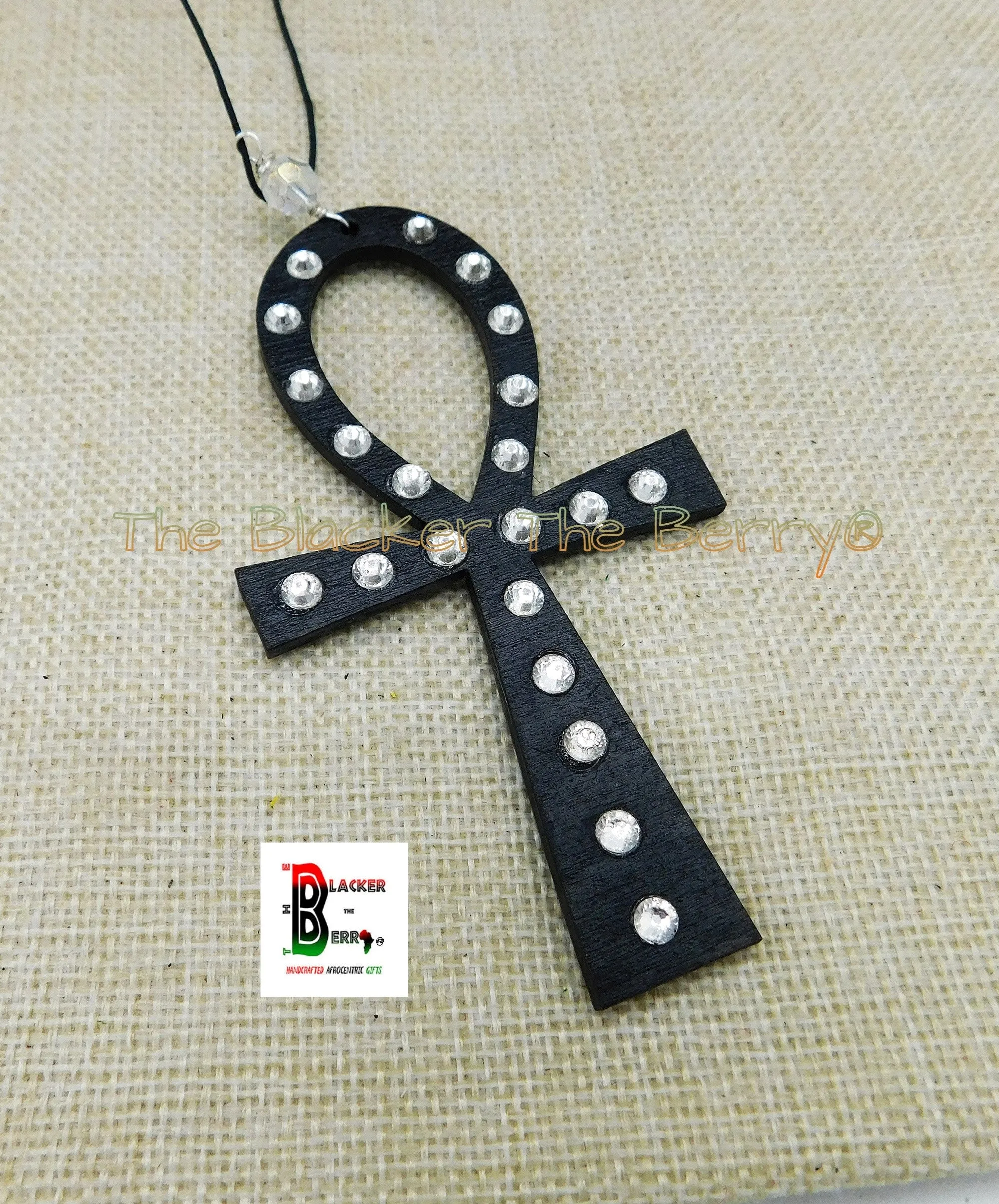 Ankh Wooden Car Charm Handmade Accessories Bling Gift Ideas Black Owned