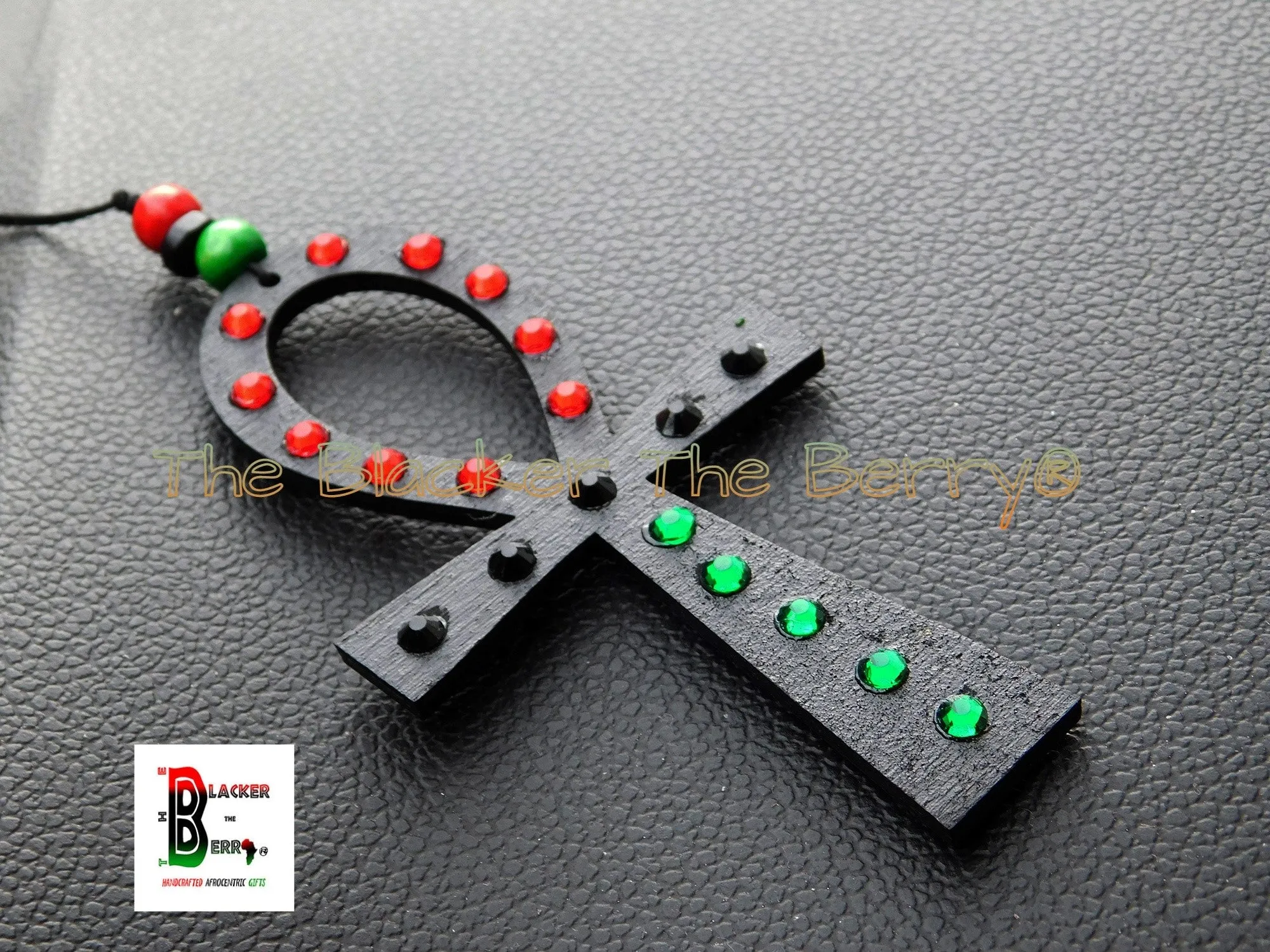 Ankh Wooden RBG African Car Charm Handmade Accessories Bling Gift Ideas Black Owned