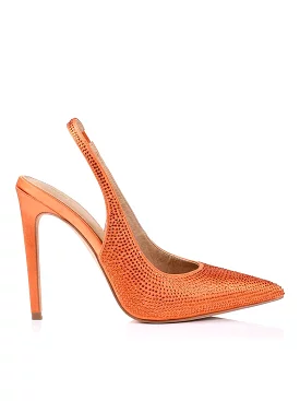 Anthony Stiletto Heels - Orange Satin/Jewels