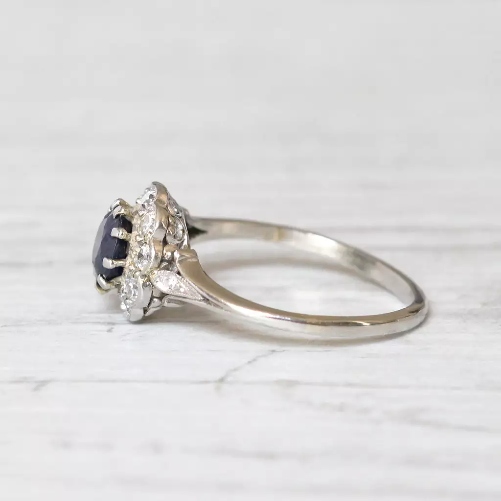 Antique 0.85 Carat Sapphire and Old Cut Diamond Cluster