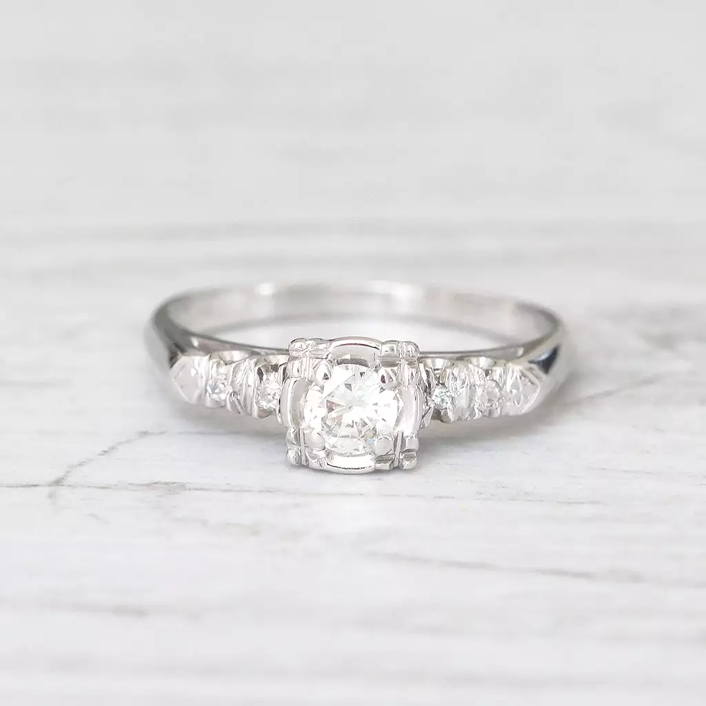 Art Deco 0.22 Carat Transitional Cut Diamond Solitaire