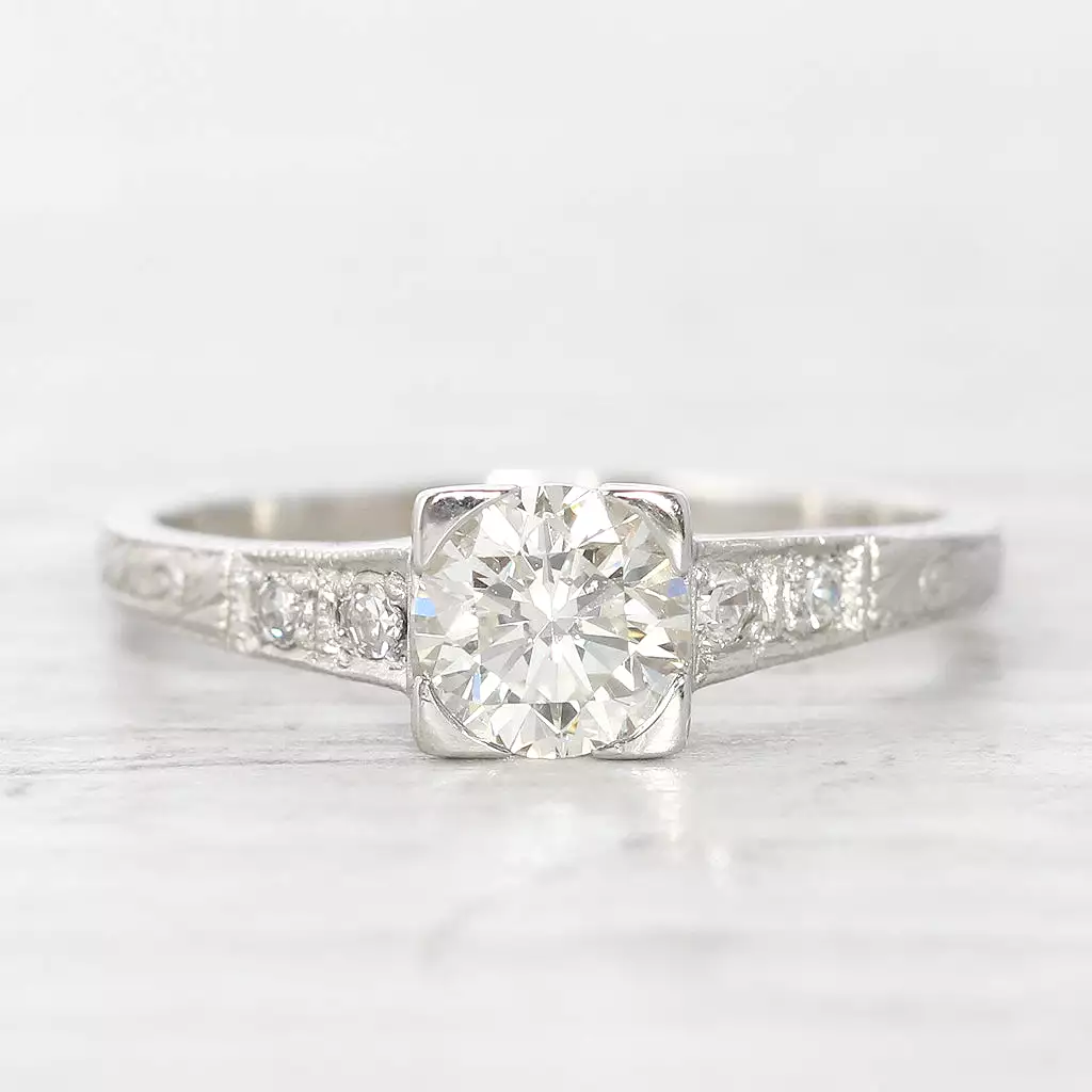 Art Deco 0.70 Carat Brilliant Cut Diamond Engraved Solitaire