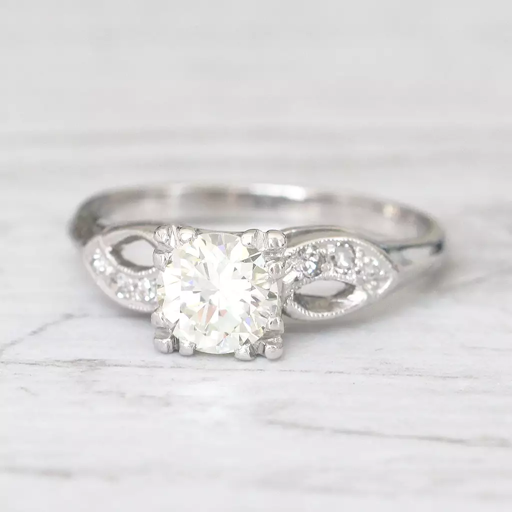 Art Deco 0.88 Carat Transitional Cut Diamond Solitaire