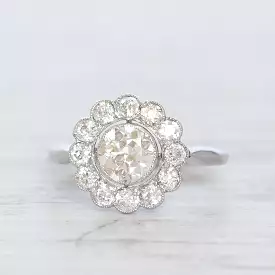 Art Deco 1.29 Carat Transitional Cut Diamond Daisy Cluster with Original Box