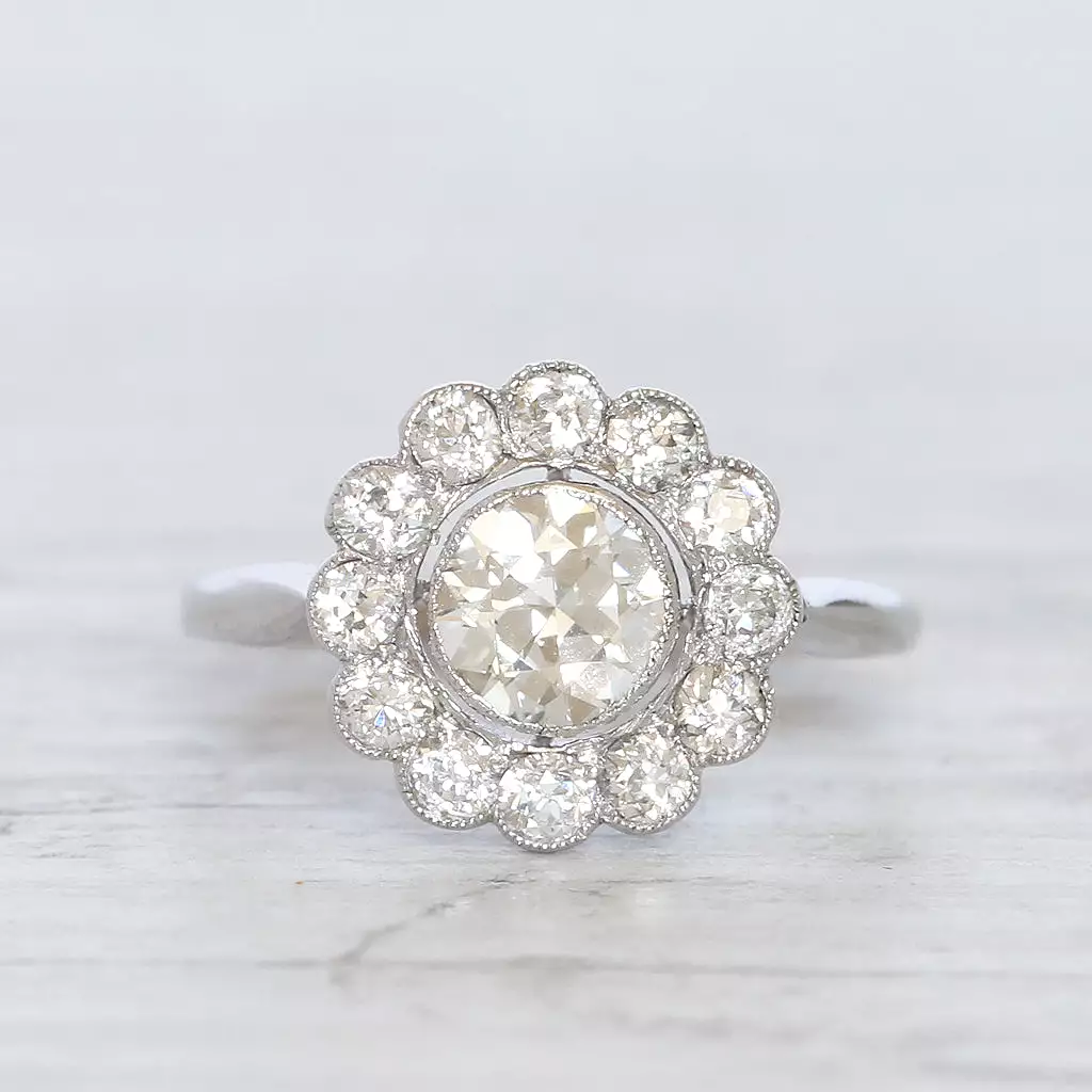 Art Deco 1.29 Carat Transitional Cut Diamond Daisy Cluster with Original Box