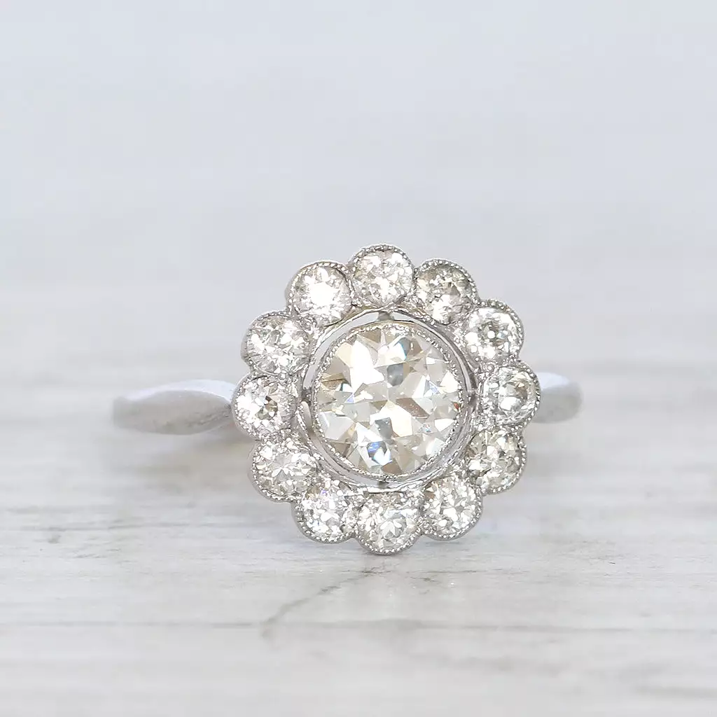 Art Deco 1.29 Carat Transitional Cut Diamond Daisy Cluster with Original Box