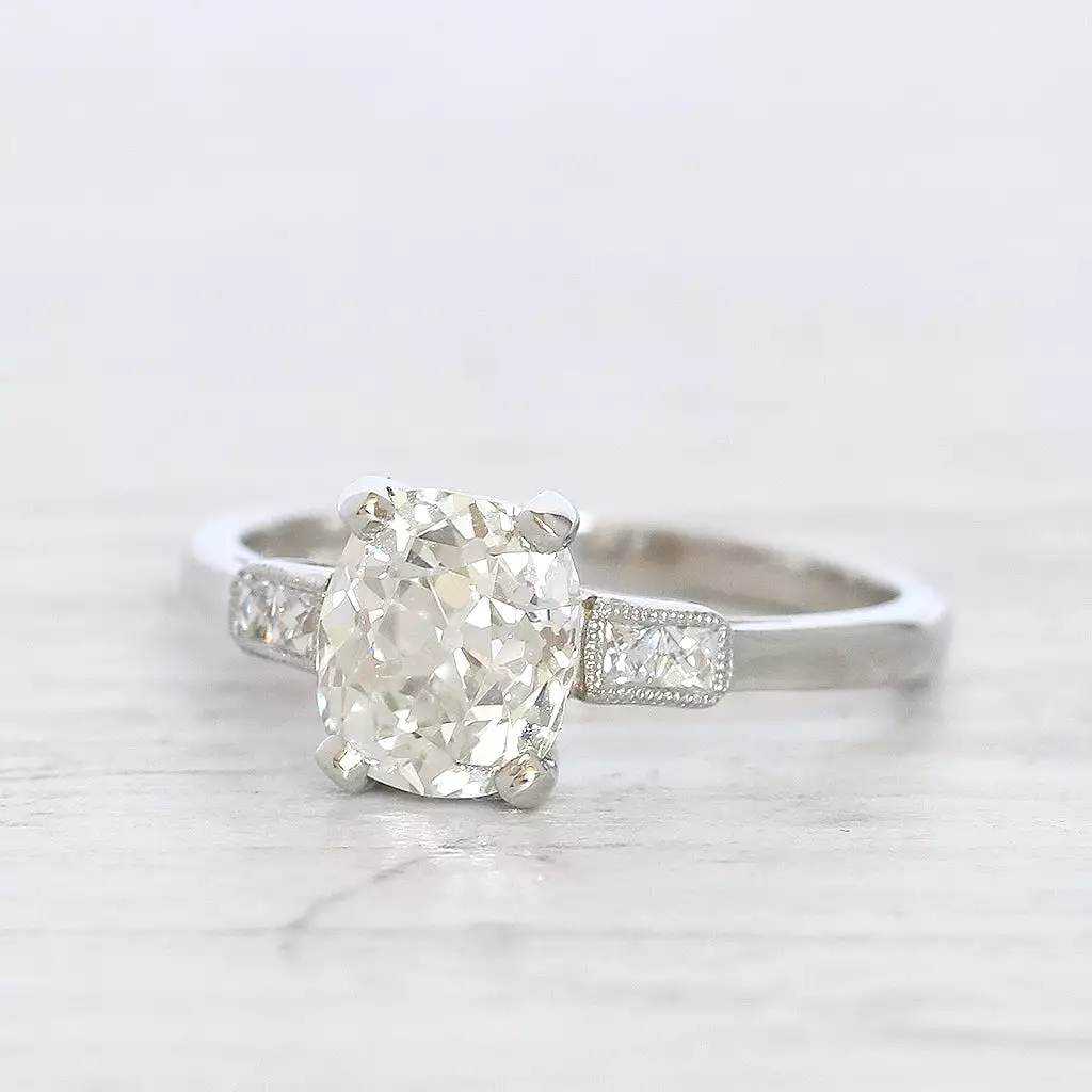 Art Deco 1.70 Carat Old Mine Cut Diamond Solitaire