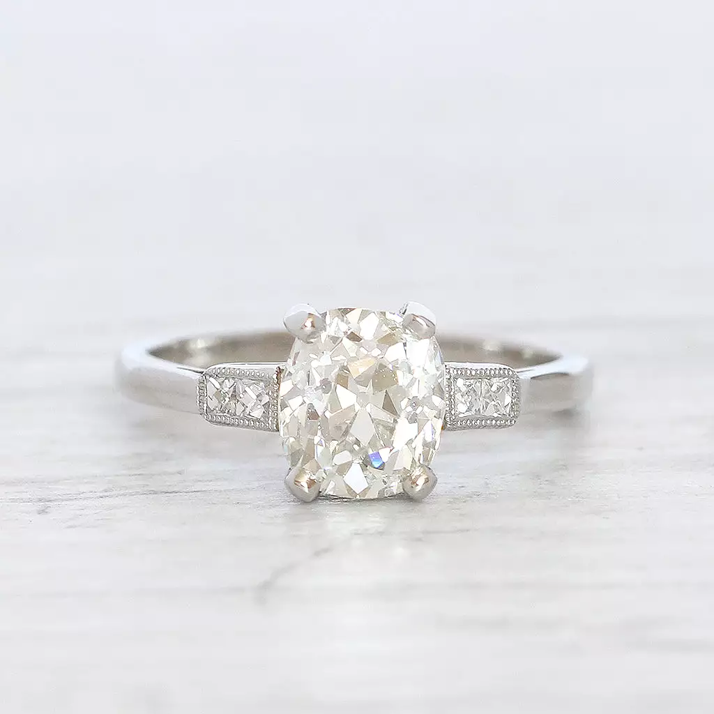 Art Deco 1.70 Carat Old Mine Cut Diamond Solitaire