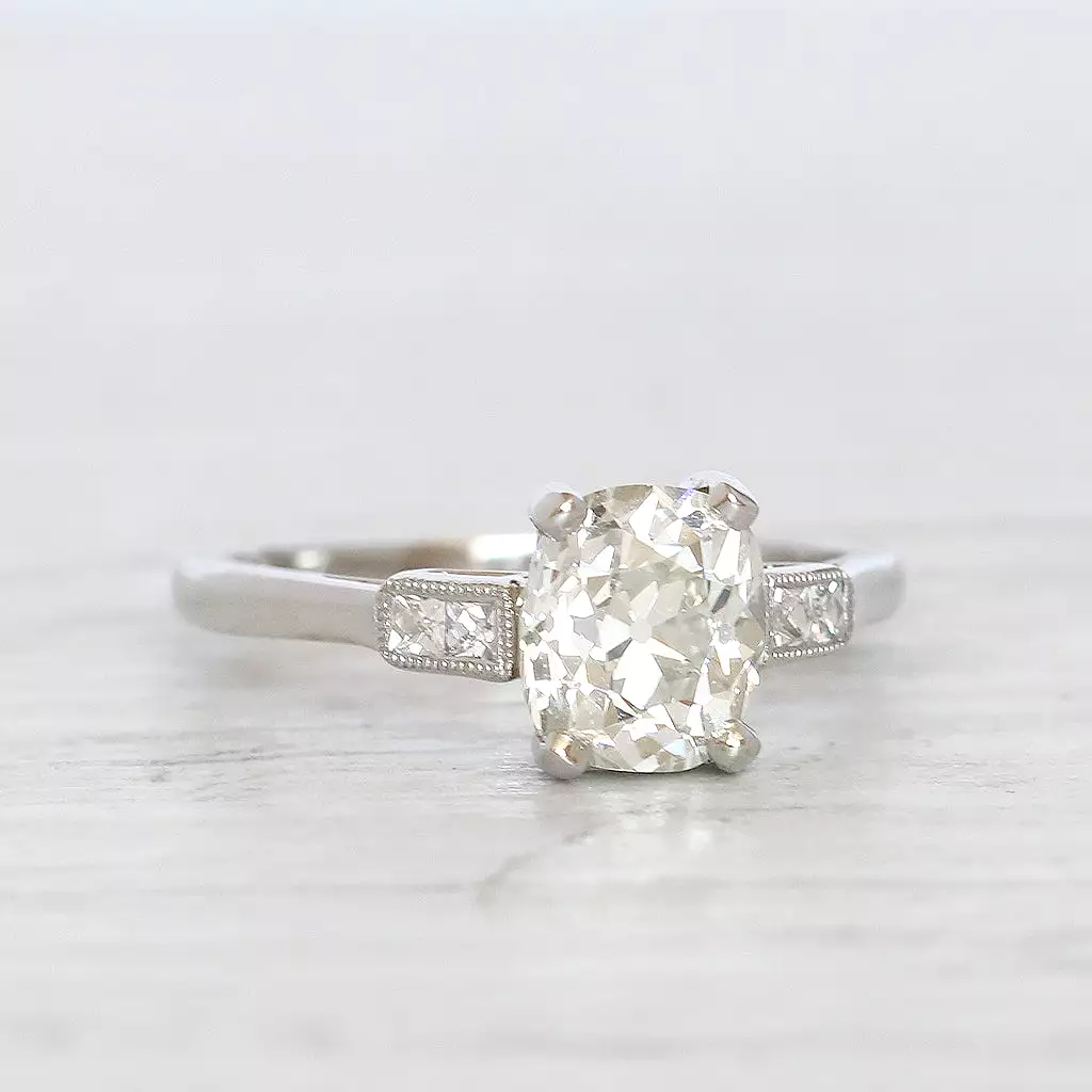 Art Deco 1.70 Carat Old Mine Cut Diamond Solitaire