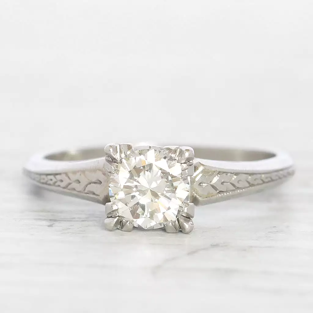 Art Deco Engraved 0.80 Carat Diamond Solitaire