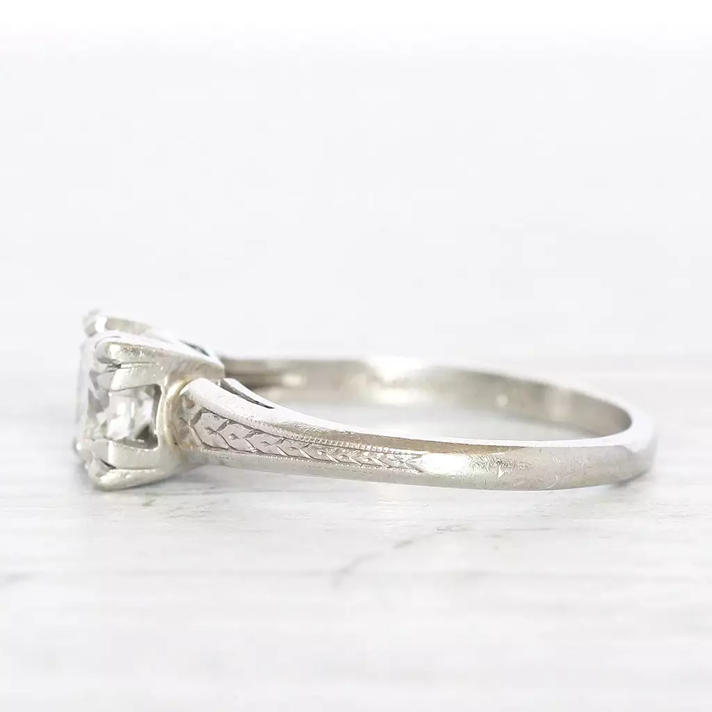 Art Deco Engraved 0.80 Carat Diamond Solitaire