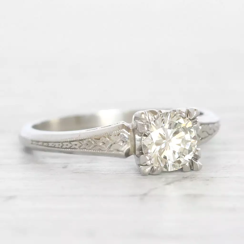 Art Deco Engraved 0.80 Carat Diamond Solitaire