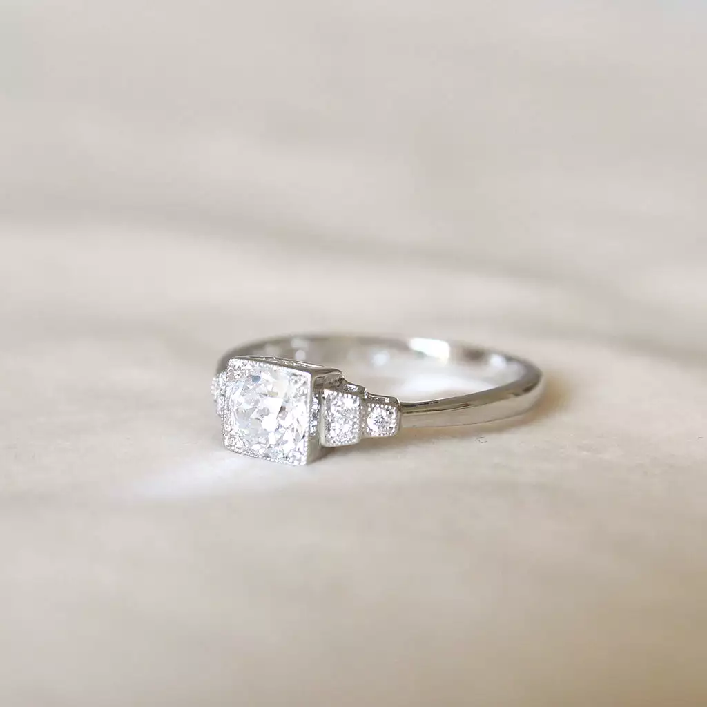 Art Deco Style 0.61 Carat Old European Cut Diamond Solitaire