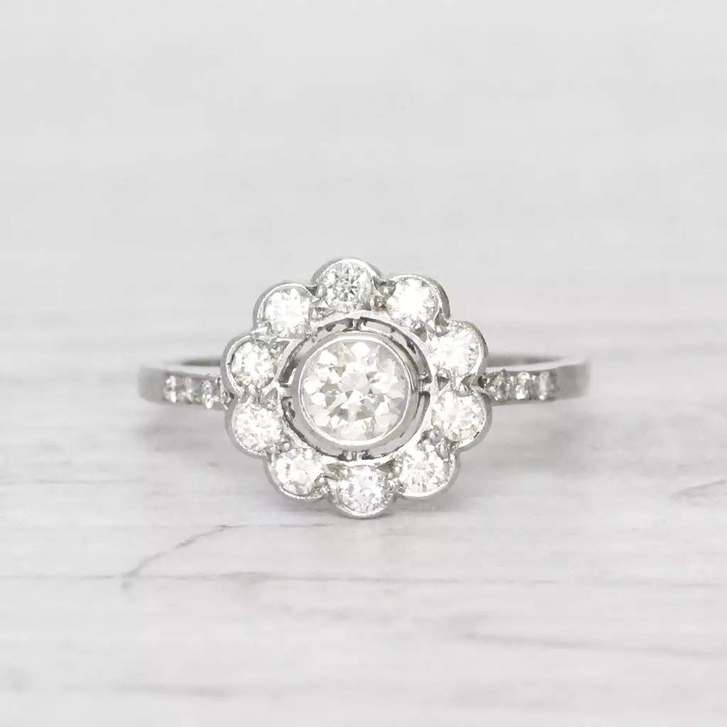 Art Deco Style 0.80 Carat Diamond Daisy Cluster