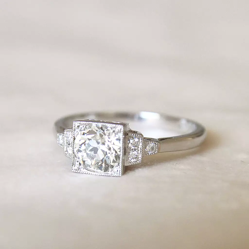 Art Deco Style 0.94 Carat Old European Cut Diamond Solitaire