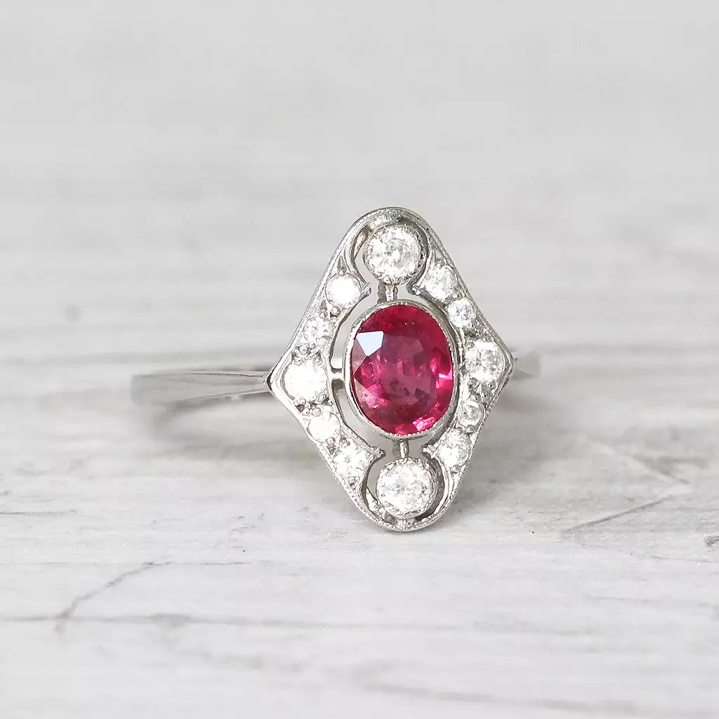 Art Deco Style 1.10 Carat Ruby and Diamond Cluster