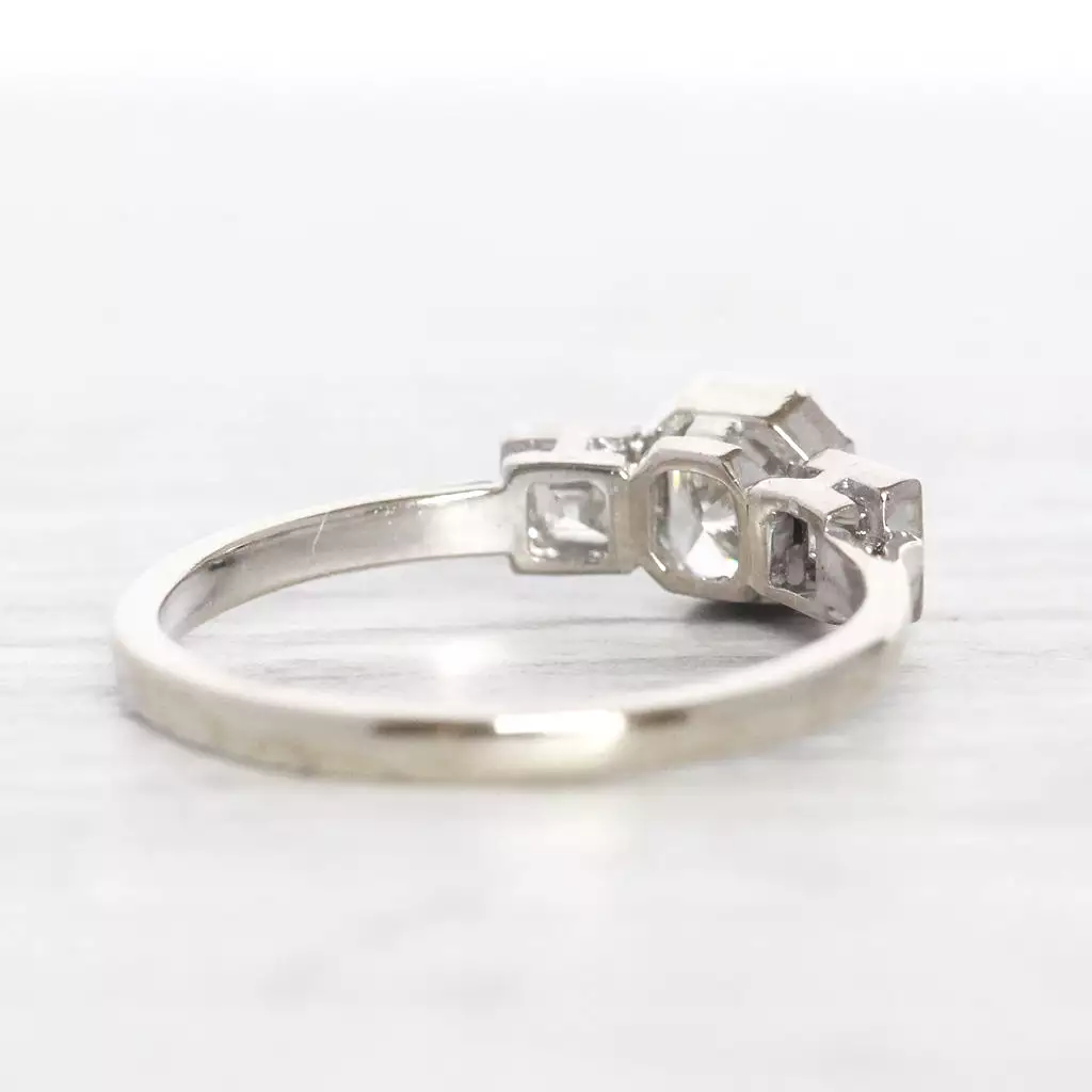 Art Deco Style 1.25 Carat Radiant and Carré Cut Diamond Three Stone