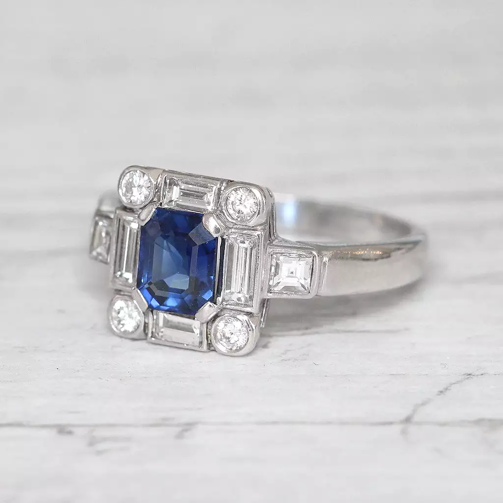 Art Deco Style Sapphire and Diamond Square Cluster