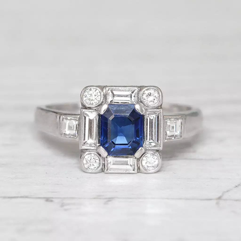 Art Deco Style Sapphire and Diamond Square Cluster