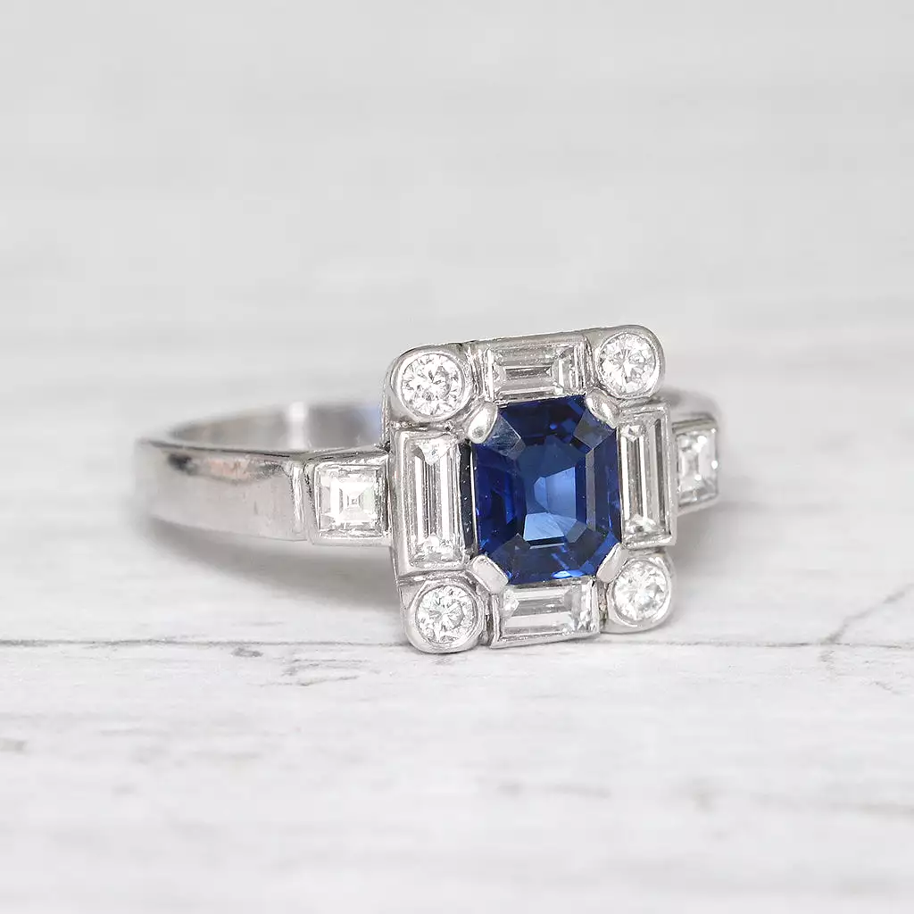 Art Deco Style Sapphire and Diamond Square Cluster