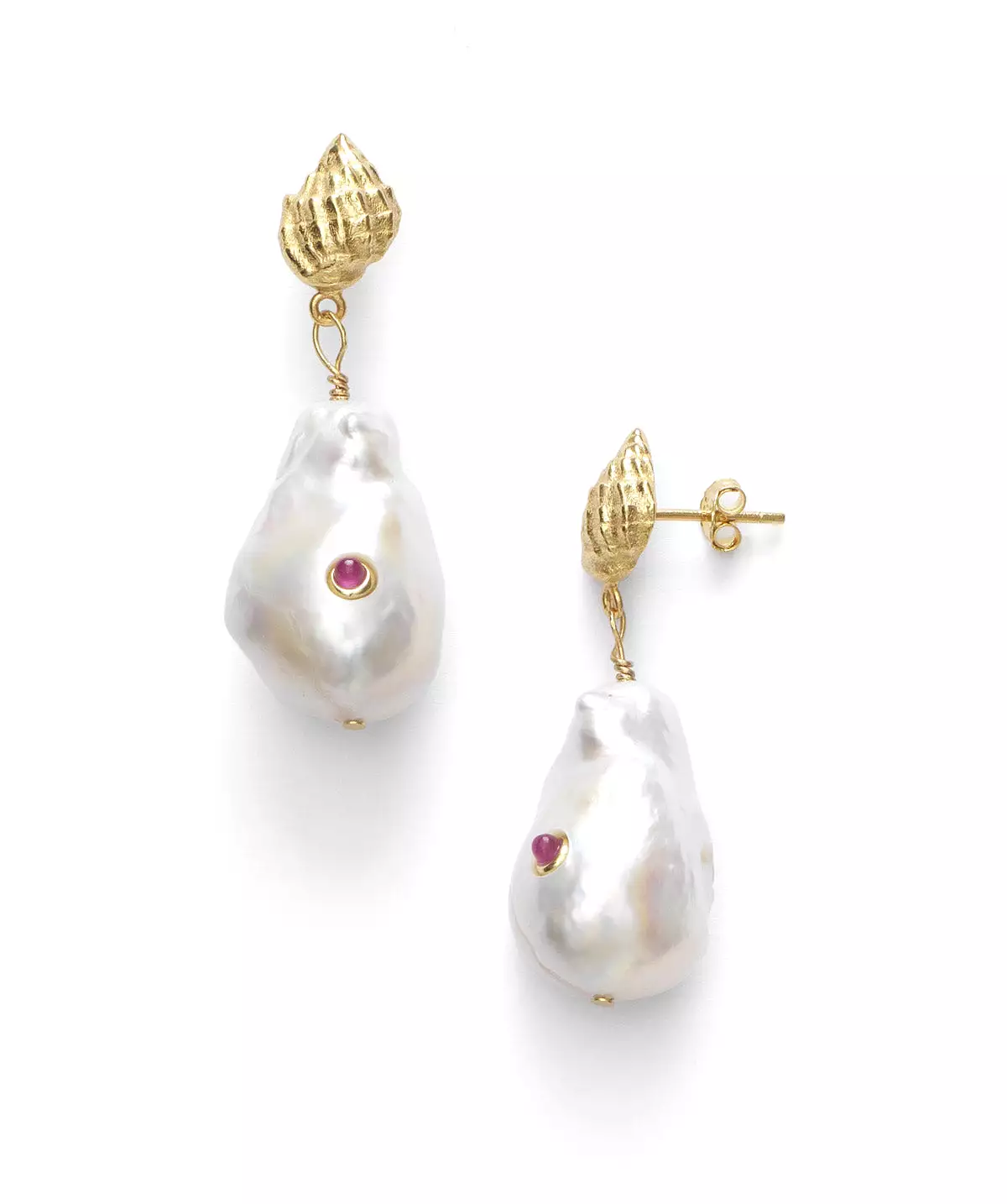 Baroque Pearl Shell Earrings, Ruby (pair)