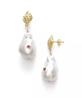 Baroque Pearl Shell Earrings, Ruby (pair)