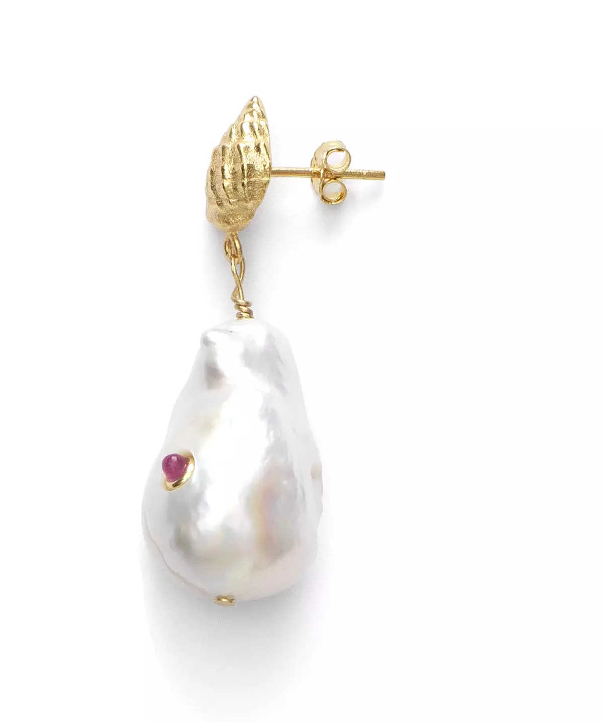 Baroque Pearl Shell Earrings, Ruby (pair)