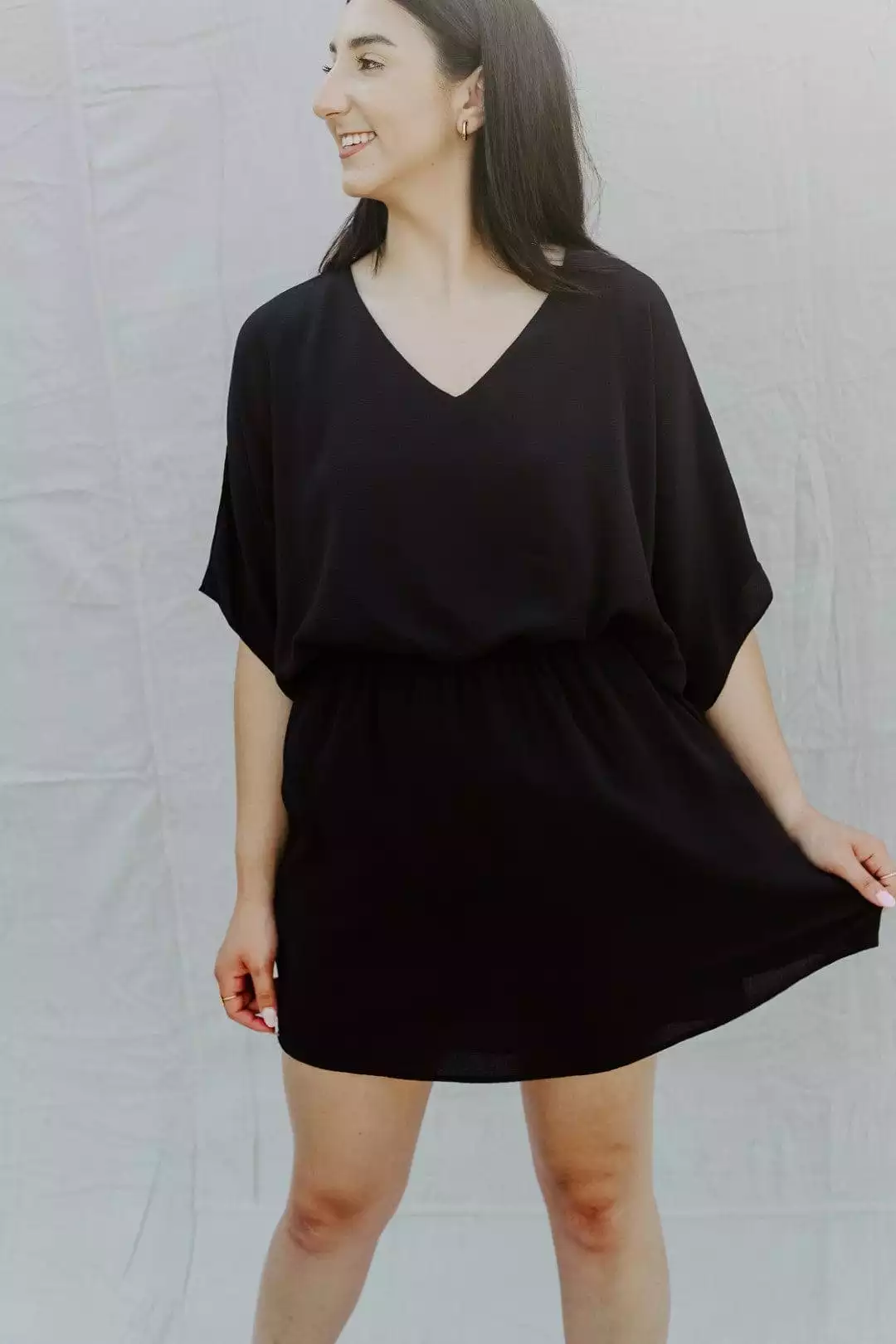 Black Dolman Sleeve Mini Dress