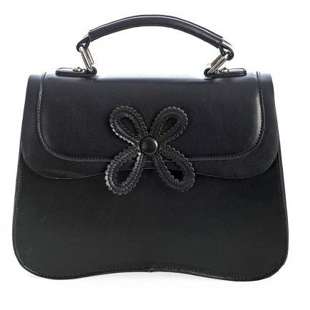 Black Handbag with Flower Applique Detail Handbag