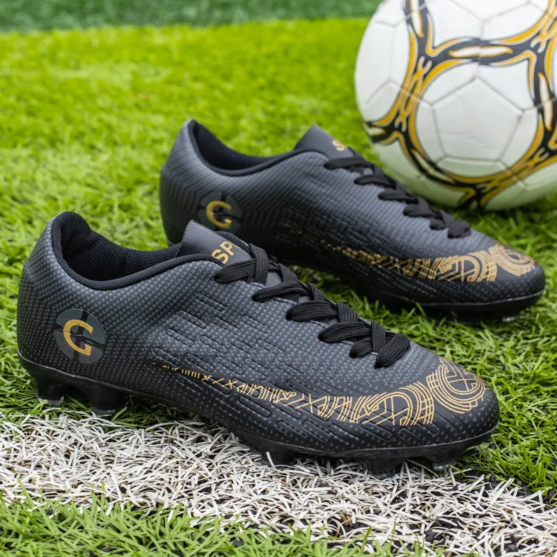 Black Men's Comfortable Lace-up Wear-Resistant Outdoor Soccer Shoes