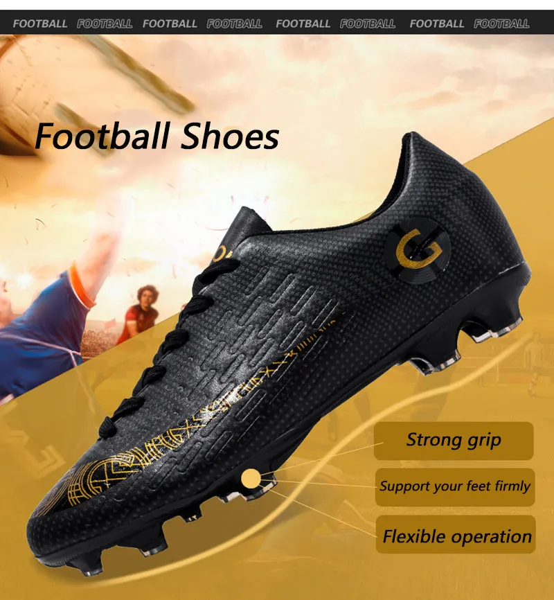 Black Men's Comfortable Lace-up Wear-Resistant Outdoor Soccer Shoes