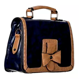 Blue And Tan Bow Vintage Retro Inspired Handbag