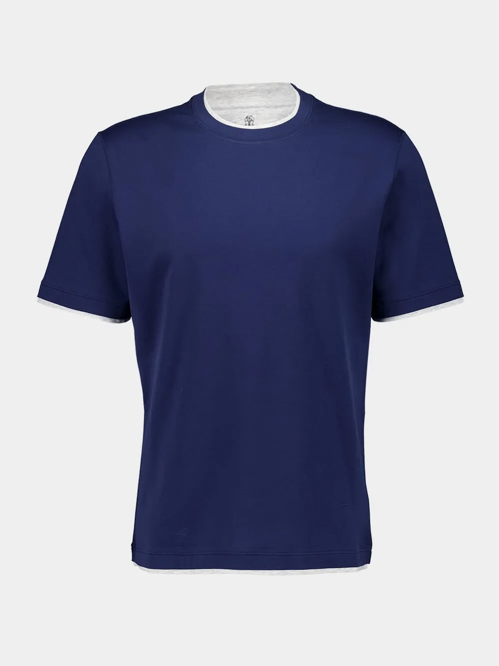 Blue Cotton Jersey T-Shirt with Faux-Layering