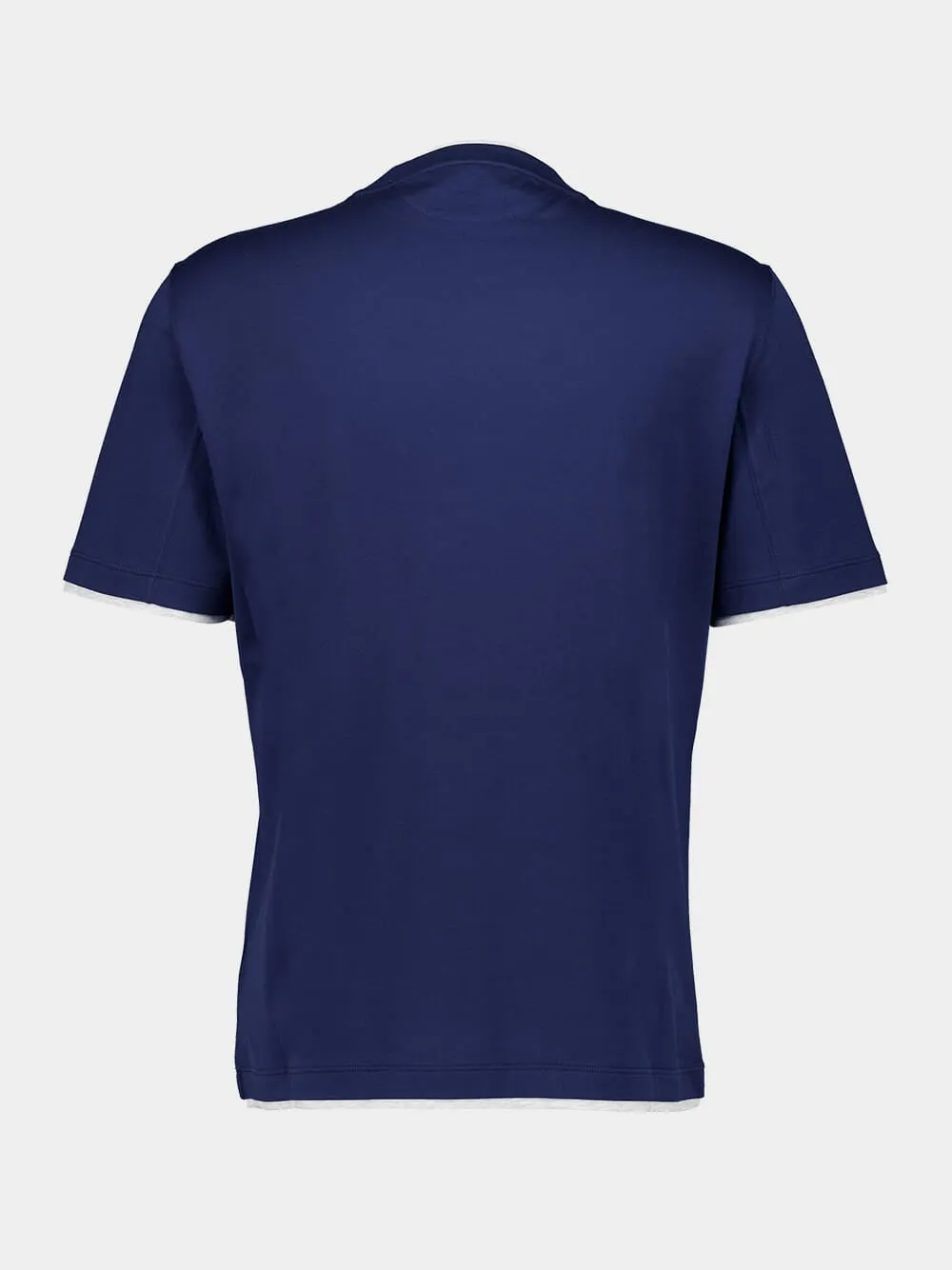 Blue Cotton Jersey T-Shirt with Faux-Layering