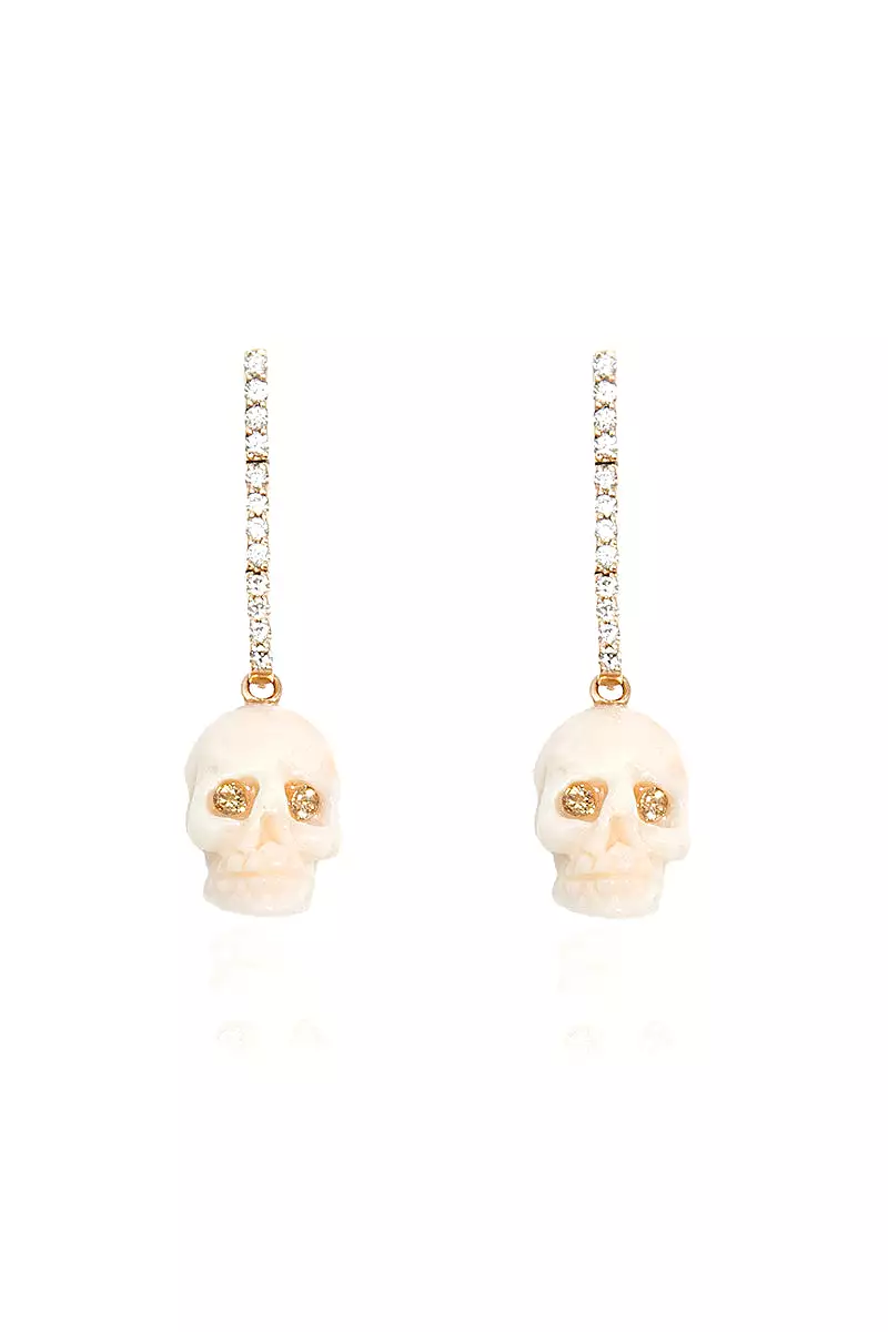 Blush Carved Coral Skulls on Diamond Hinge Sticks