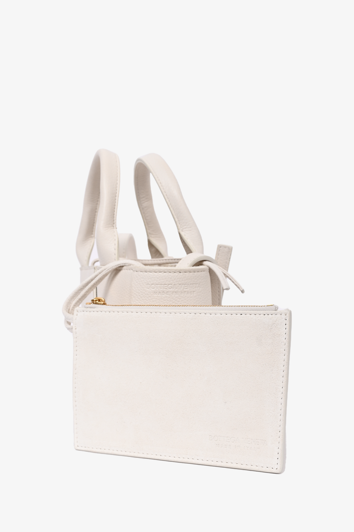 Bottega Veneta White Leather Mini Arco Tote with Strap