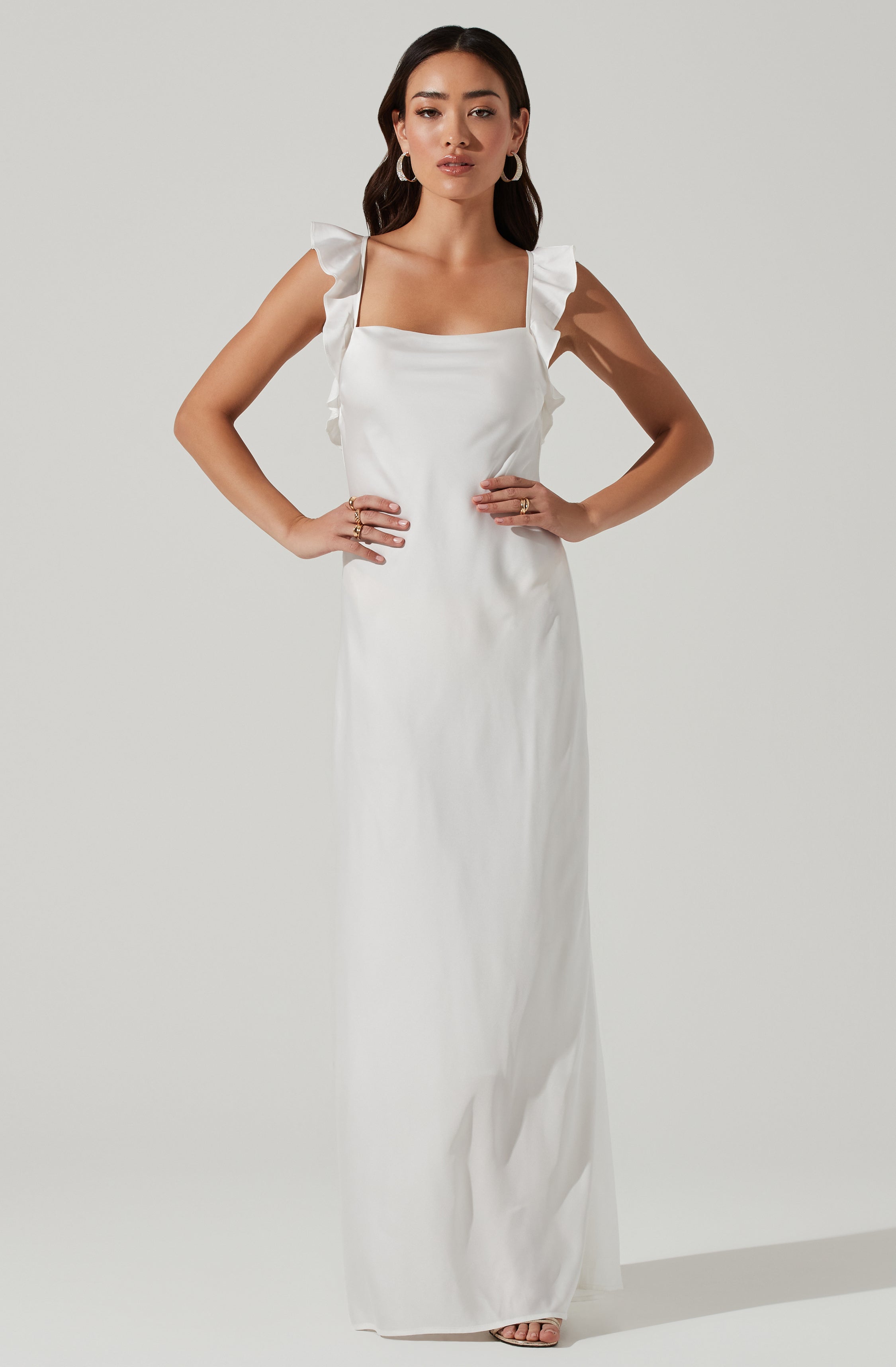 Bryna Ruffle Strap Satin Maxi Dress