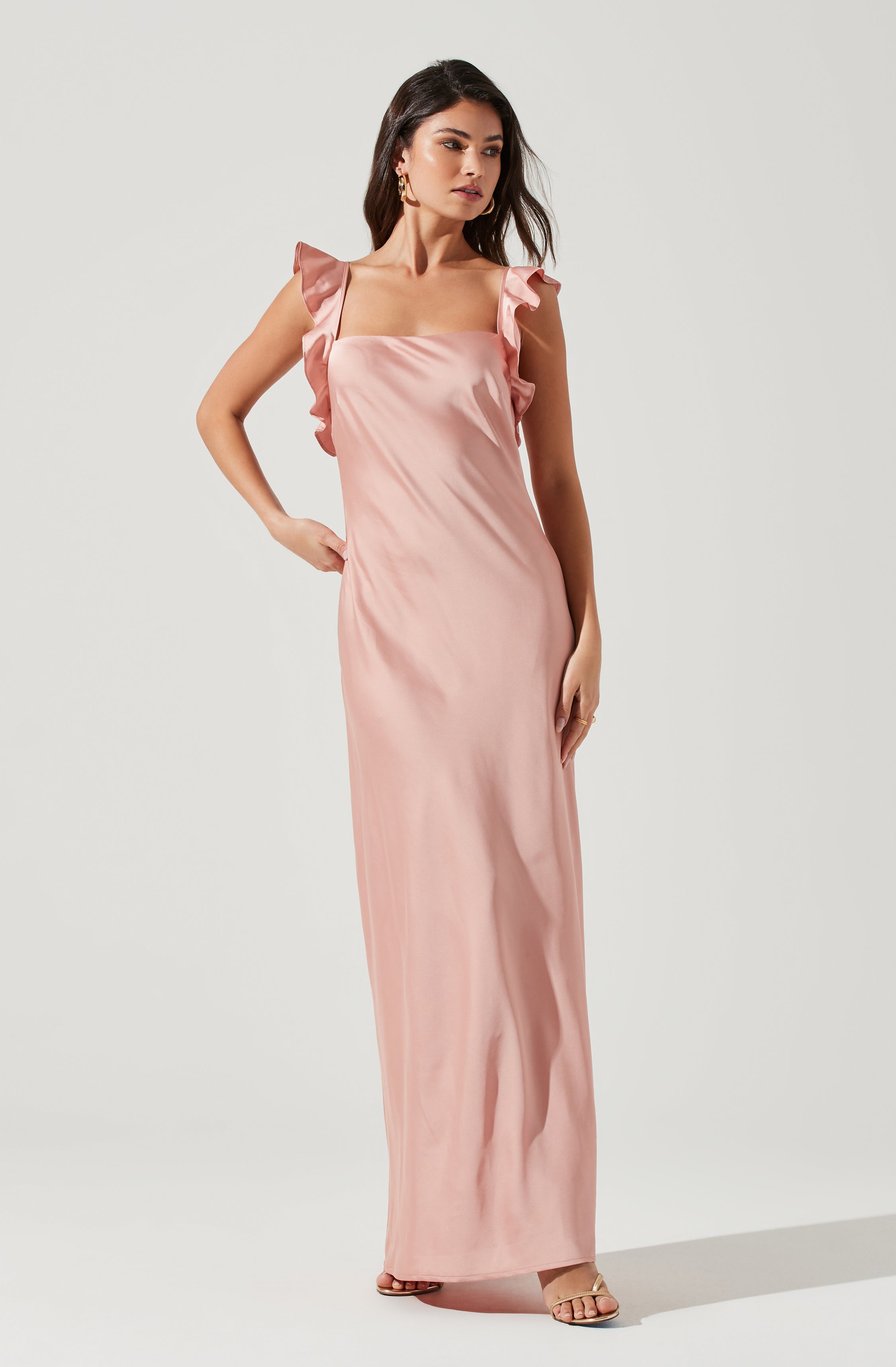 Bryna Ruffle Strap Satin Maxi Dress