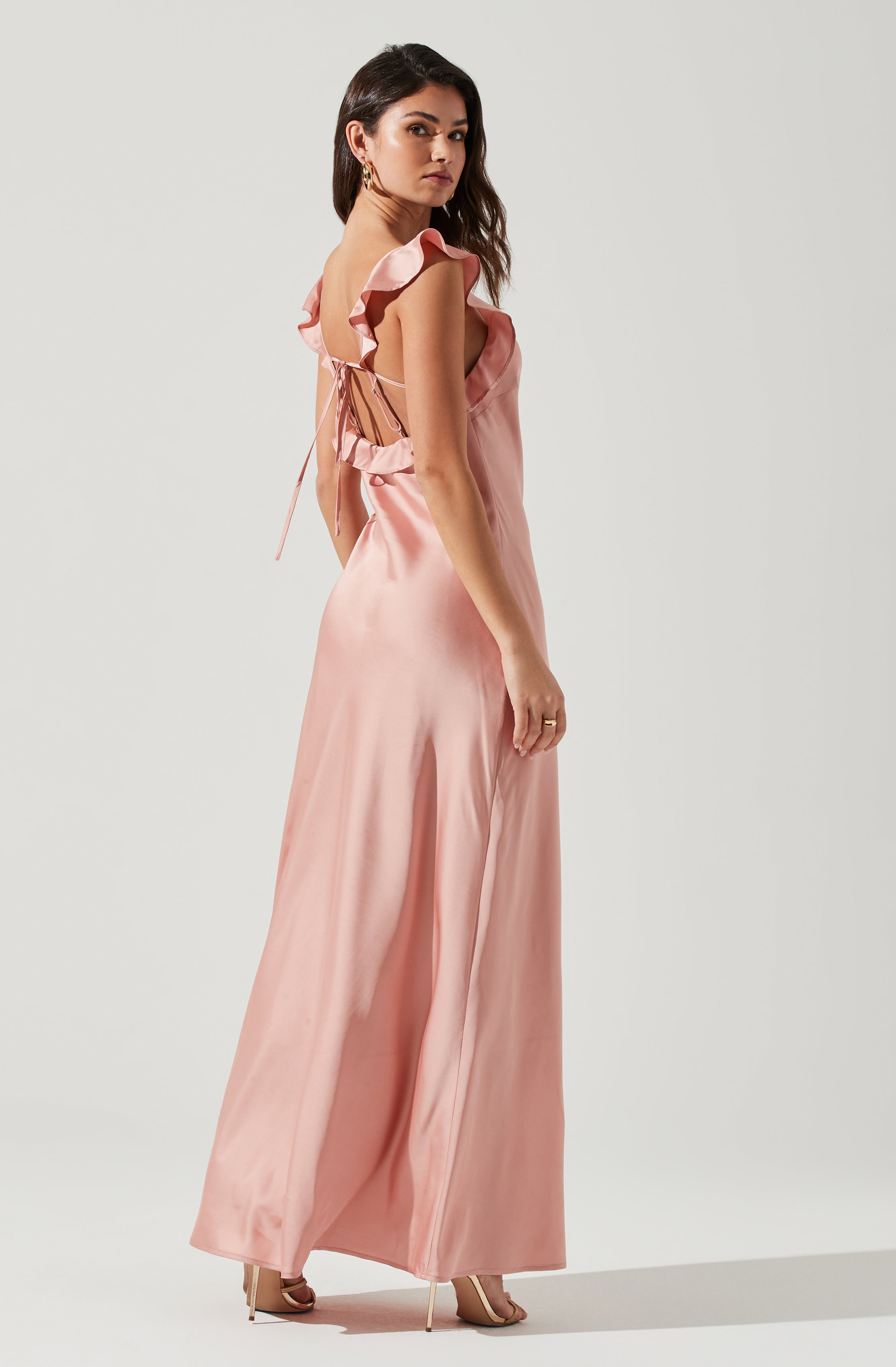 Bryna Ruffle Strap Satin Maxi Dress