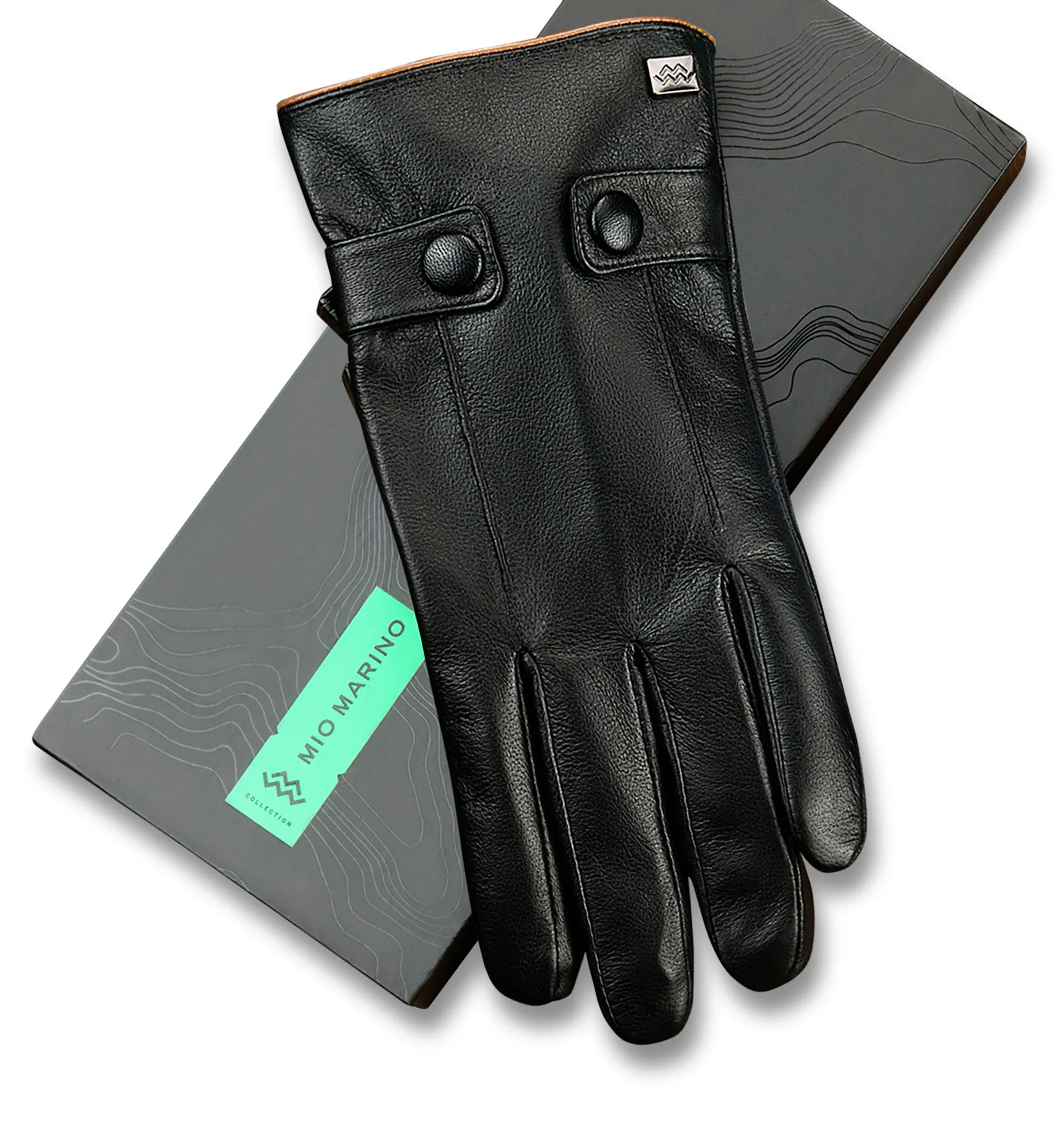 Buttoned Flap Real Leather Gloves