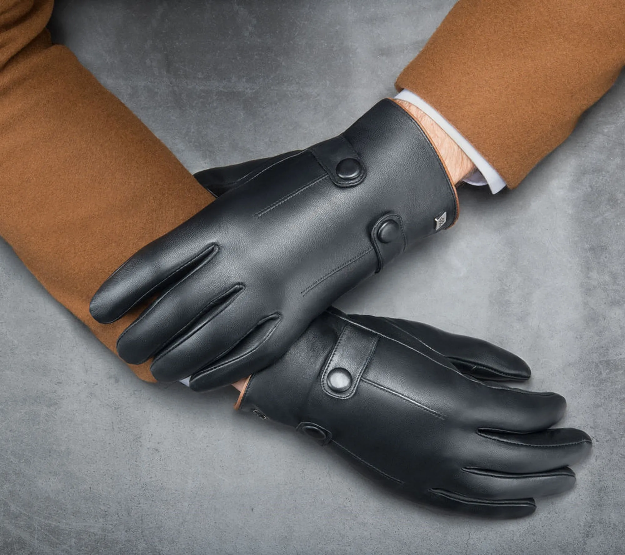 Buttoned Flap Real Leather Gloves