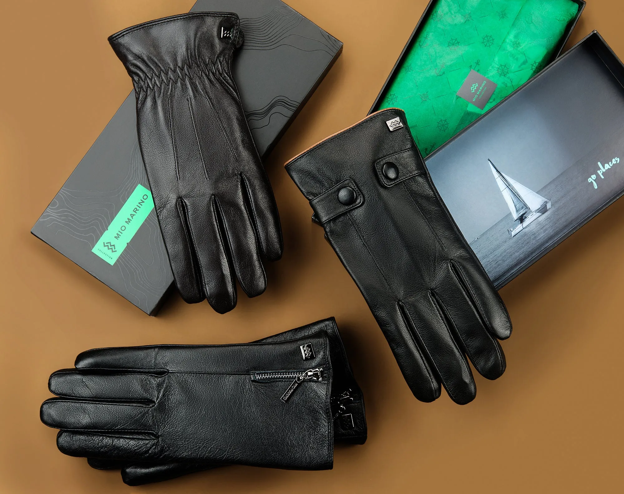 Buttoned Flap Real Leather Gloves