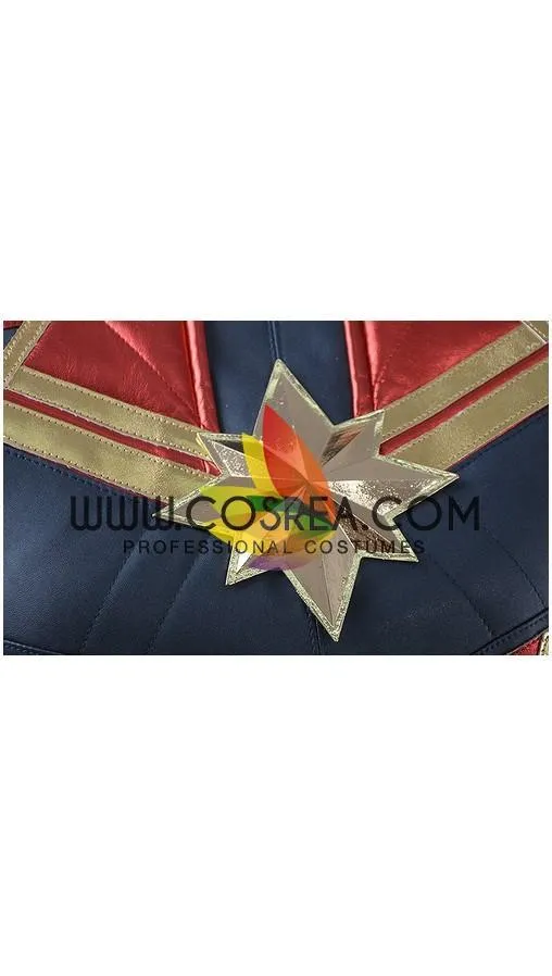 Captain Marvel Metallic Navy PU Leather Cosplay Costume