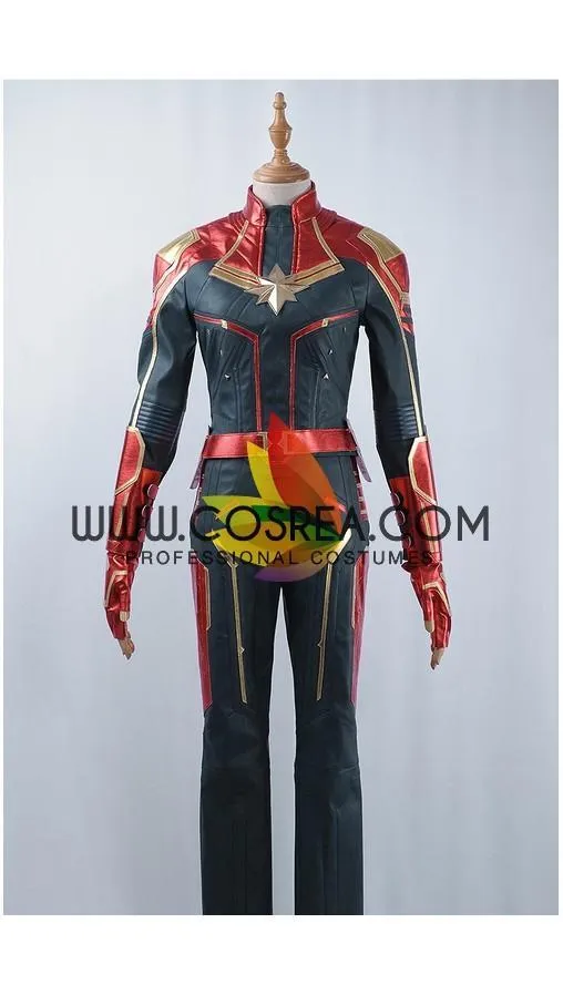 Captain Marvel Metallic Navy PU Leather Cosplay Costume